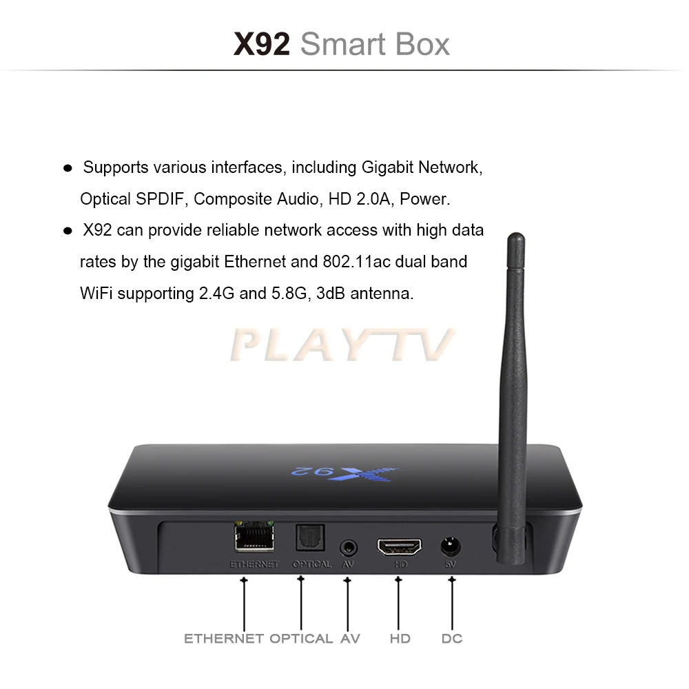 [Подлинный] X92 3 Гб/32 ГБ ГБ/16 2 Android 7 1 Smart tv Box Amlogic S912 Восьмиядерный процессор