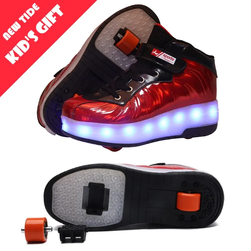

Children LED Flashing Noctilucent Outdoor Lamp Shoes Kids Roller Skate Shoes with Two Wheels Tide Kids Sneakers Boys Girls Gift