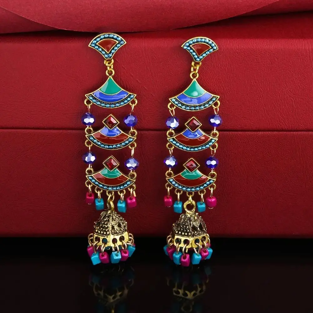 Винтажные Этнические украшения из бисера Индийские Jhumka маленькие серьги с