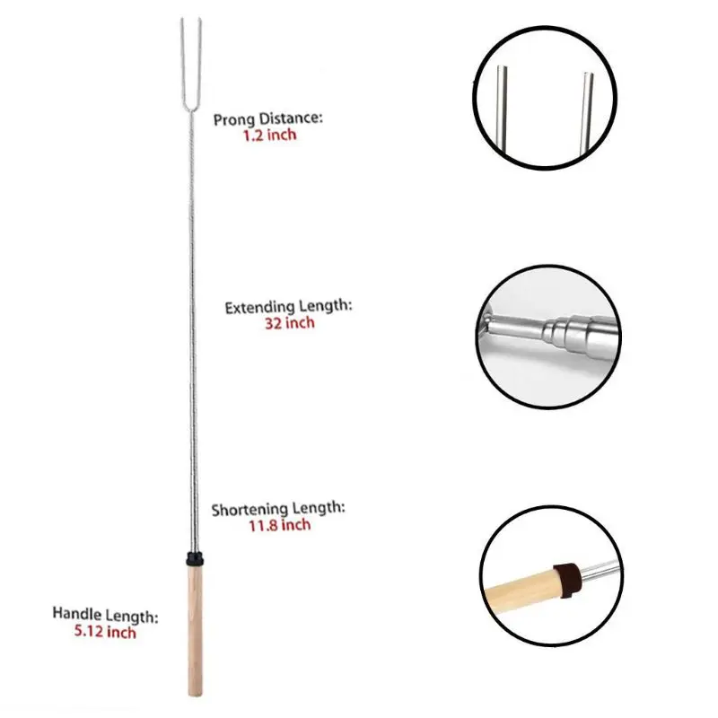 8 8 Pcs Marshmallow Roasting Sticks with Wooden Handle Extendable Forks Set elescoping Smores Skewers for Campfire, Firepit, and