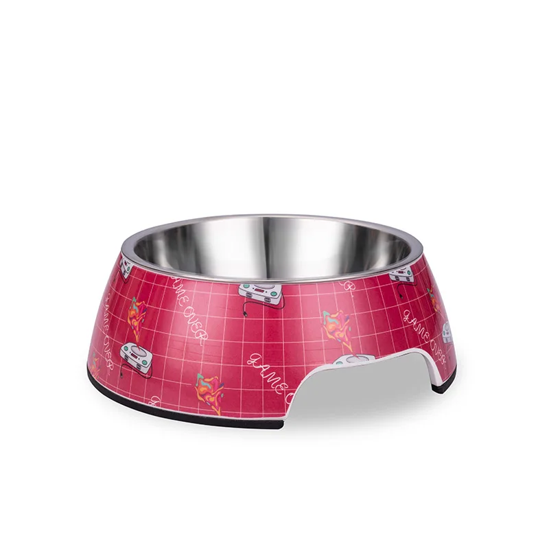 

Nonrust Steel Dog Bowl With Ether Ammonia Resin Food Water Cat Bowl Ceramic Dog Pet Supply Non-Slip(Play Time)