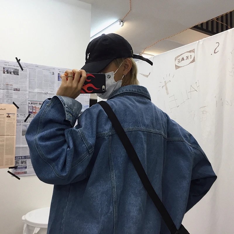Fox mr. осень Ulzzang Harajuku BF Стиль уличное винтажное джинсовое пальто свободный крой Классические Куртки для пар мужские