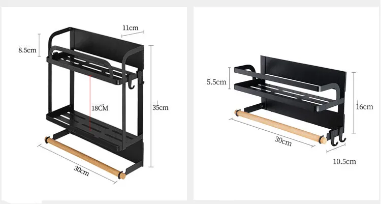 2 ярусная железная Магнитная стойка для холодильника, магнитный Кухонный боковой органайзер для холодильника, инструменты для хранения, полочка для приправ, деревянный держатель