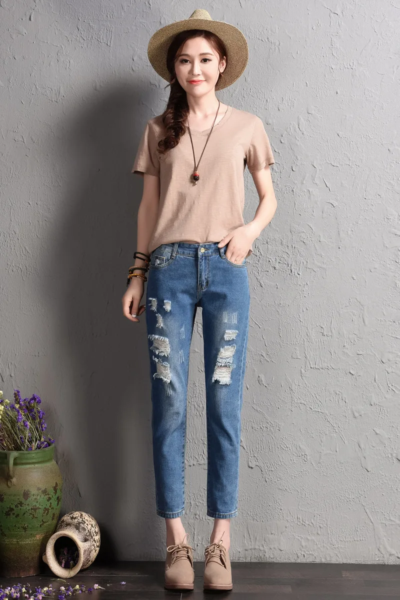 Jeans woman Elastic Waist Plus Size Ankle-Length Pants Jeans Women 2020 Summer
