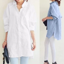 Aliexpress - Women’s Cotton Casual Blouse 2021 ZANZEA Elegant Shirts Long Sleeve Blusas Female Lapel Split Tunic Baggy Chemise Oversized