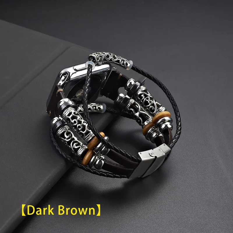 UEBN ремешок из натуральной кожи для Apple watch серии 5 Ретро с ювелирными украшениями на запястье 38 мм 42 мм 40 мм 44 мм ремешок для iwatch 5/4 Ремешки для наручных часов - Цвет ремешка: Dark Brown