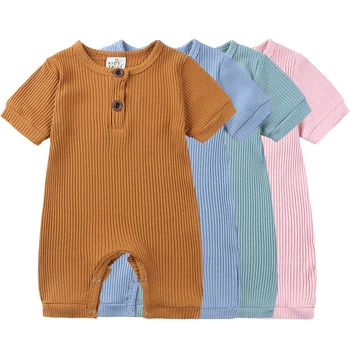 

Baby Spring Autumn Clothing Newborn Infant Baby Boy Girl Cotton Romper Knitted Ribbed Jumpsuit Solid Clothes 0-24M