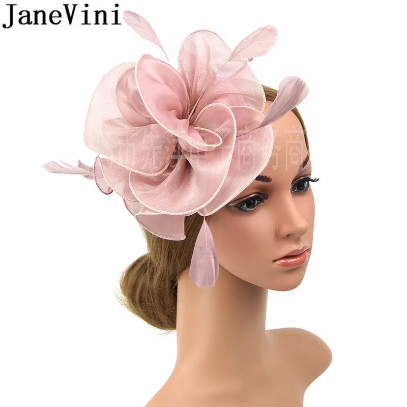 JaneVini Elegant Ladies Wedding Hat Fascinators Feathers Women Cocktail Party Bridal Hats Hairband accesorios boda decoracion