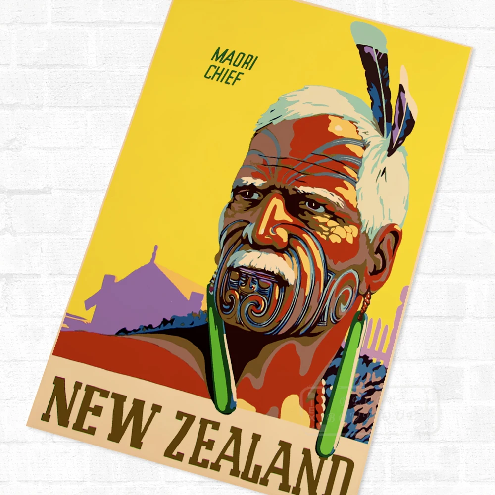 NZ Новая Зеландия маори туземцы путешествия ВИНТАЖНЫЙ ПЛАКАТ ретро холст