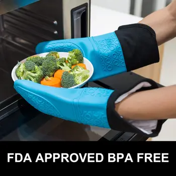 

1Pairs Long Thick Silicone Gloves Heat-resistant Non-slip Microwave Oven Mitts Kitchen BBQ Baking Cooking Stitching Oven Gloves