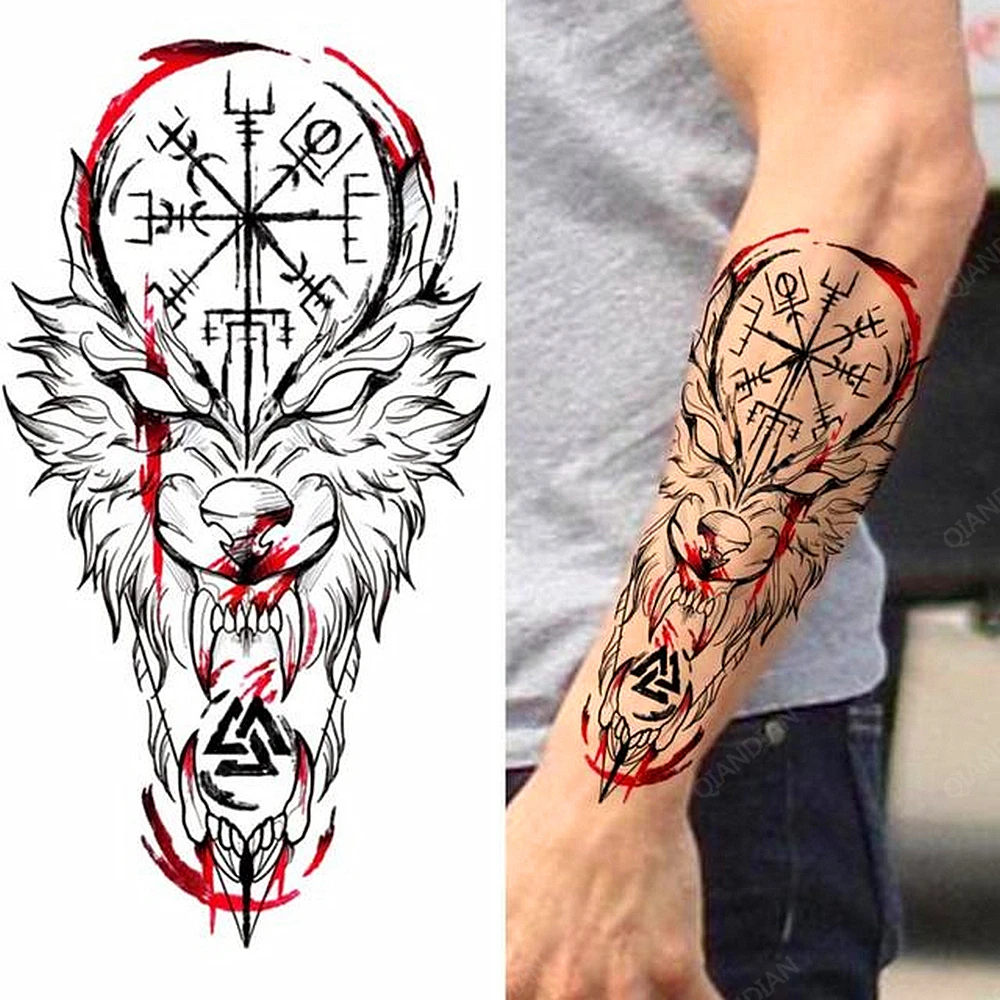 1pc Animal Wolf Men Waterproof Temporary Tattoos Fake Stickers Arm Sleeves  Cool Art Washable Painting - Temporary Tattoos - AliExpress
