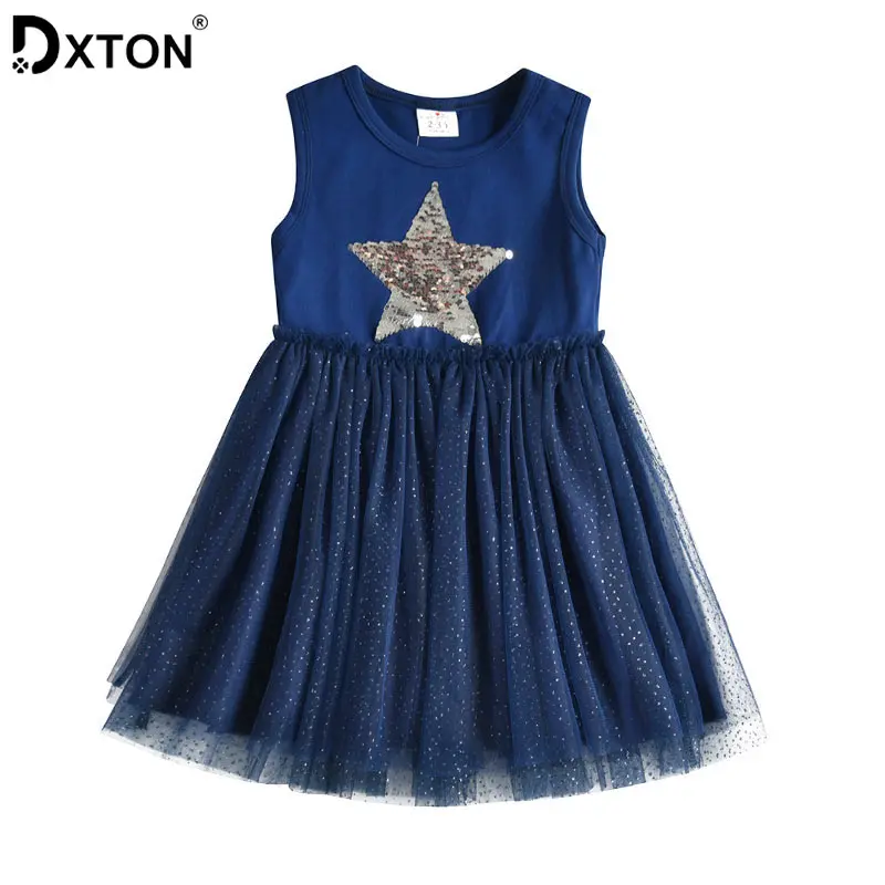 Dxton/летнее платье для девочек; платье-пачка с блестками и звездами; детское платье без рукавов для девочек; вечерние платья принцессы с кроликом; Vestidos; детская одежда с единорогом