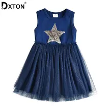 Dxton/летнее платье для девочек; платье-пачка с блестками и звездами; детское платье без рукавов для девочек; вечерние платья принцессы с кроликом; Vestidos; детская одежда с единорогом