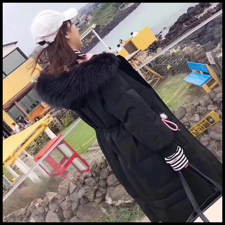Off Season down Jacket Women's Mid-length Korean-style Loose-Fit Slimming Coat WOMEN'S Dress Large Fur Collar White Duck do