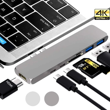 

USB 3.0 Type-C To HDMI Adapter 4K 3/7 in 1 USB C Dongle Hub with 3.0 Multiport Reader for MacBook Pro