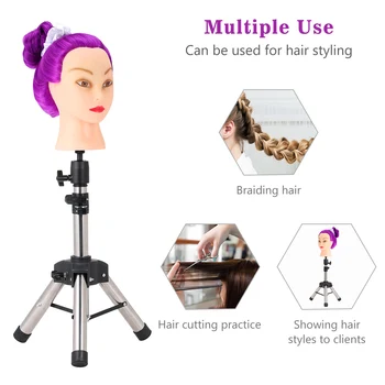 

Foldable Metal Tripod Stand Cosmetology Training Doll Head Stand Hairdressing Tool Adjustable Mannequin Head Tripod Wig Stand