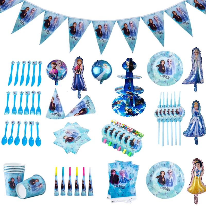 

New Disney Frozen Children's Birthday Party Decoration Disposable Tableware Paper Cup Plate Baby Shower Girl Kids Favor Supplies