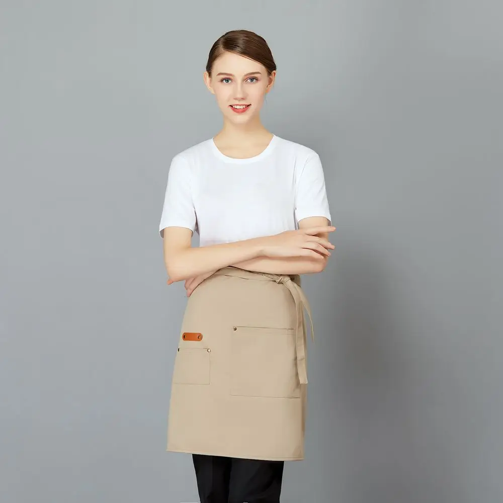 Beige Кухонный Фартук на половину талии, фартук для приготовления пищи, хлопковый фартук для шеф-повара, фартук для ресторанной работы, фартук для шеф-повара, бариста, флориста, домашний фартук, инструмент - Цвет: Beige