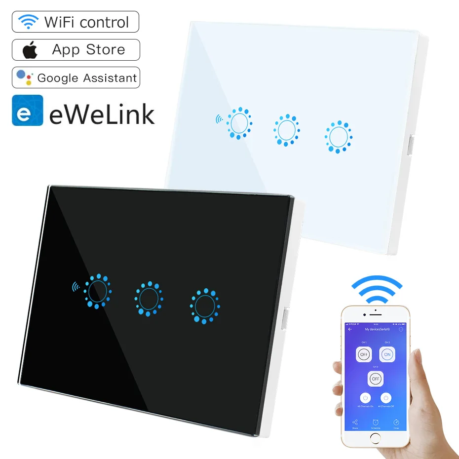 

Wifi Touch Light Switch with Smart Phone Remote Control US Standard Wall Switch 90V-250V AC Compatible with Alexa Google Home