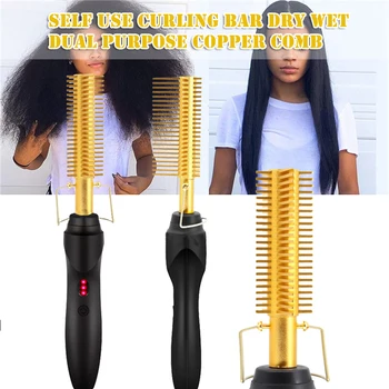 

Electric Curling Comb Curl Straighten Hair Wet And Dry Copper Comb Multifunctional Electric Straightening Comb LDO99