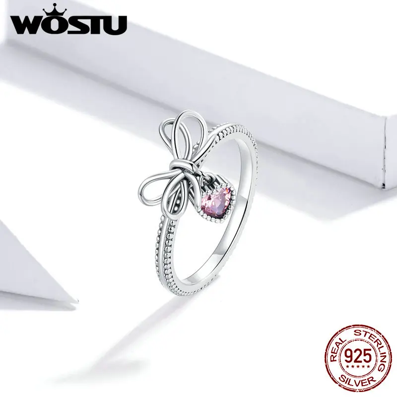 WOSTU 925 пробы серебряные Подарочные Кольца с бантиком для женщин винтажные Ретро