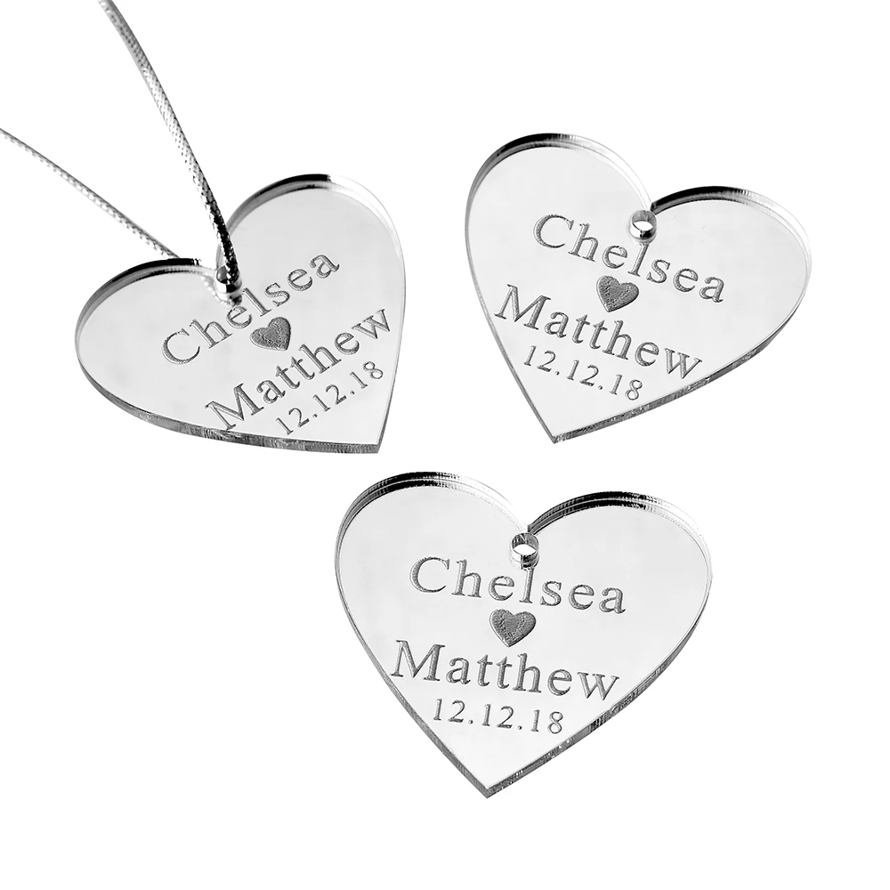 

Personalized Engraved Silver Love Hearts, Wedding Name Tags, Baby Shower Decor, Baptism Favors, Gift, 4cm, 100Pcs