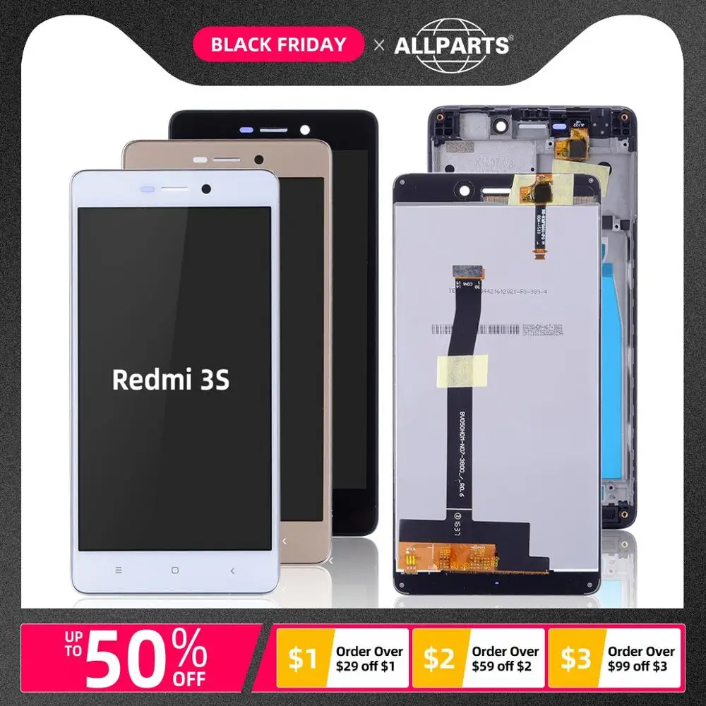 Дисплей для XIAOMI Redmi 3S / Redmi 3S Prime LCD в сборе с тачскрином на рамке 5.0'' черный белый золото