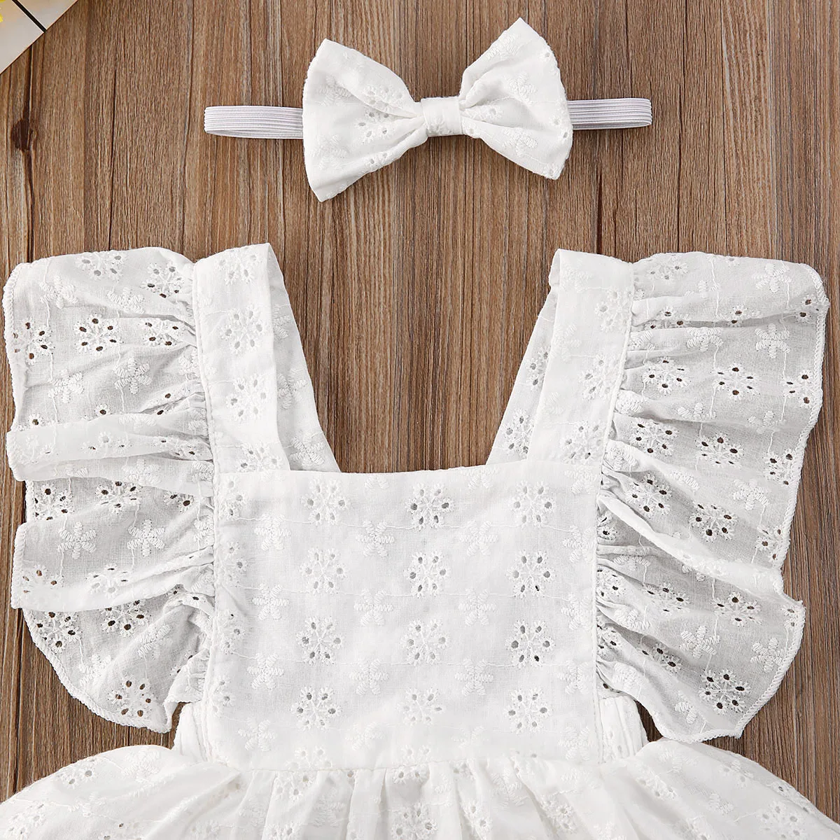 2PCS Baby Summer Clothing Newborn Kids Baby Girl Clothes Lace Ruffled Romper Dress Floral Jumpsuit Solid White Outfits cotton romper summer jumpsuit baby dress baby clothing baby jumpsuit