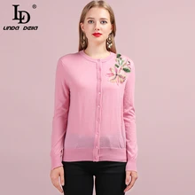 *#Best Price LD LINDA DELLA Runway Fashion Autumn Winter Cardigans Wool Sweaters Women's Long Sleeve Applique Casual Pink Knitting Sweaters *#Best Price LD LINDA DELLA Runway Fashion Autumn Winter Cardigans Wool Sweaters Women's Long Sleeve Applique Casual Pink Knitting Sweaters