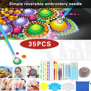 

35pcs/Set Mandala Dotting Tools Rock Painting Kits Brushes Paint Tray Painting Drawing Rocks Pottery Art Pen Paint Stencil
