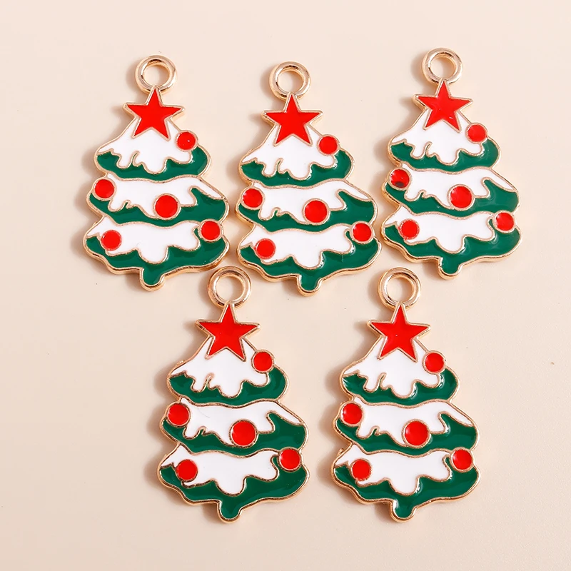 Leslie 10 Stück Mix Emaille Weihnachtsbaum Charms Niedlicher Kiefernbaum Anhänger für Schmuckherstellung Diy Ohrring Halskette Herstellung Zubehör – Detail 4