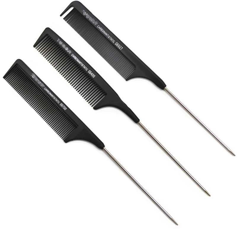 

New 1 pcs Straight hair comb Black Fine-tooth Metal Pin Anti-static Hair Style Rat Tail CombHair Styling Tool For Beauty