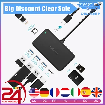 

dodocool USB C HUB Type C HUB To USB 3.0 4K Video HD Output Port RJ45 Gigabit Ethernet Adapter USB HUB For MacBook Pro Galaxy S9