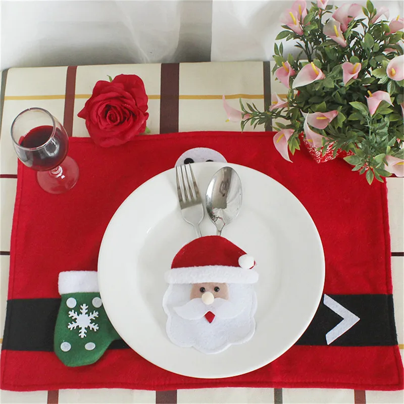 1/3 pcs Santa Hat Reindeer Christmas New Year Pocket Fork Knife Cutlery Holder Bag Home Party Table Dinner Decoration Tableware - Цвет: Round face old man