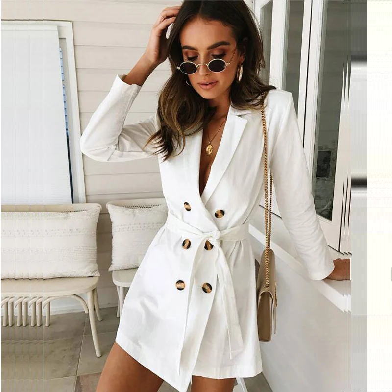 

U-SWEAR Autumn Long Trench Coat for Women Elegant White Trench Coat Office Lady Formal Trench Coat Sexy V-Neck Slim Female Coat