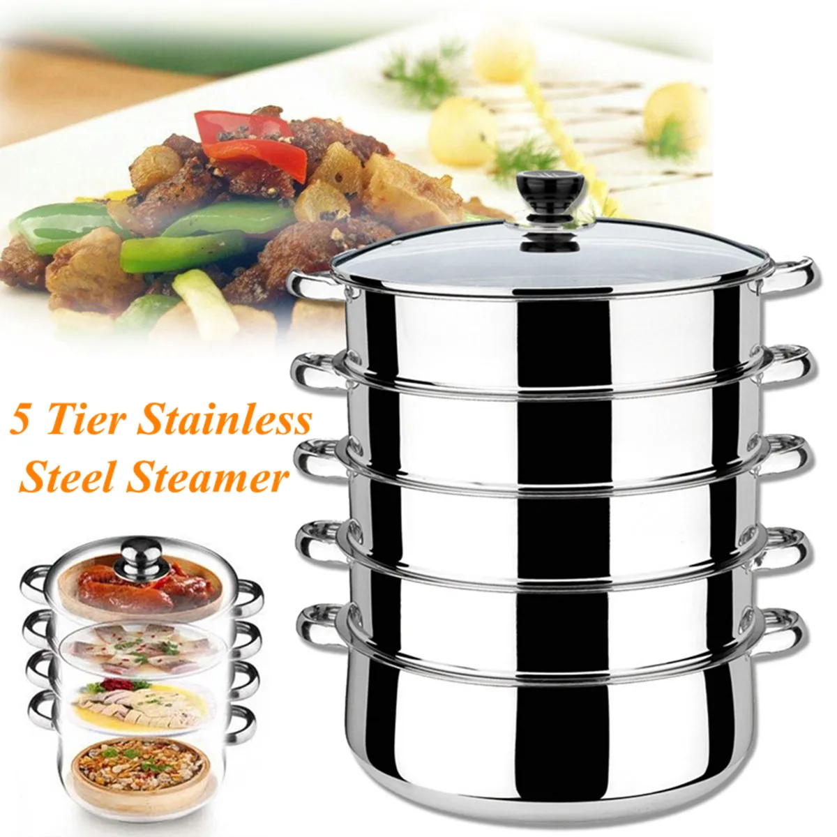 

30cm 5 Tier Stainless Steel Soup Pot Thick Cooking Steamer Gas Induction Compatible Cooker Saucepan Pot Cookware Instant Pot