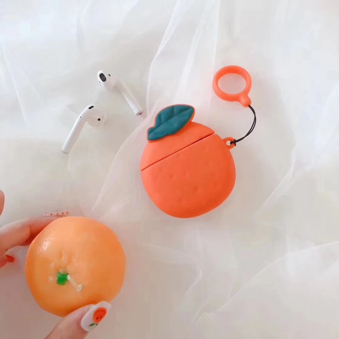 Милый 3D фруктовый Bluetooth чехол для наушников для AirPods чехол мультяшный авокадо силиконовый чехол для наушников для Apple AirPods Earburd чехол - Цвет: orange