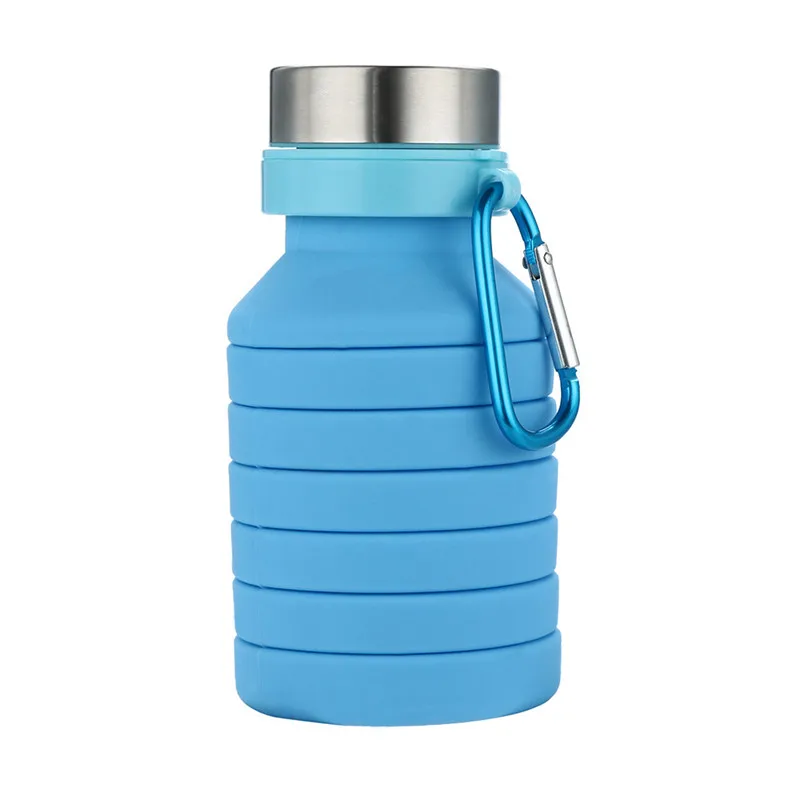 1x силиконовый складной портативный дорожный Спорт на открытом воздухе выдвижные чашки телескопическая бутылка для воды#4S17 - Цвет: Синий