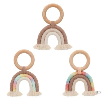 

New Baby Teething Ring Rainbow Tassel Macrame Wooden Boho Baby Teether Stroller Gift Decoration Toys Shower Gift