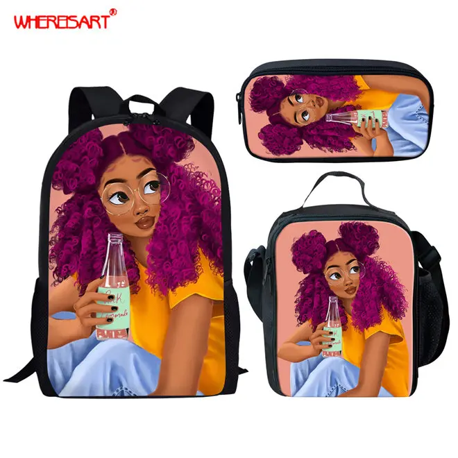 WHEREISART Melanin Poppin черные школьные сумки для девочек-подростков школьный рюкзак в африканском стиле - Цвет: YQ4094CGK