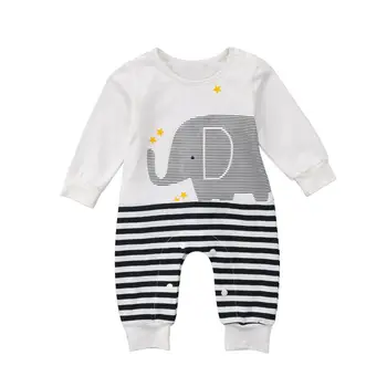 

Newborn Baby Boy Girls Elephant Long Sleeve Striped Romper Jumpsuit Outfits Sunsuit Clothes