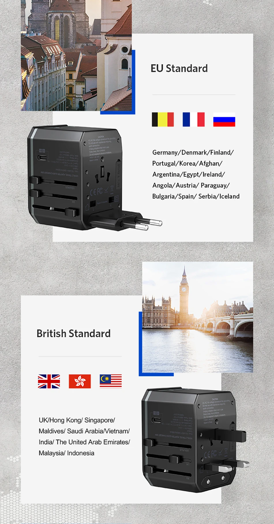 Benks 5.6A Quick Charge 3,0 USB Зарядное устройство Портативный Универсальный Мощность адаптером PD для быстрой зарядки Великобритании/ЕС/США/AU/американского стандарта штепсели для путешествий розетки