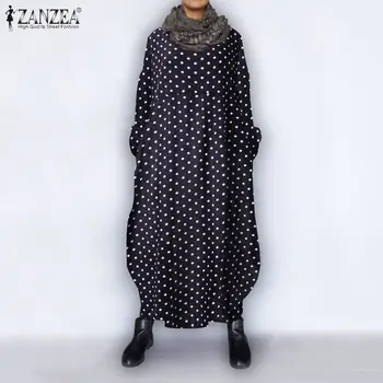 

Spring Long Sleeve Sundress ZANZEA Women Casual O neck Ruffles Vestido Bohemian Polka Dot Printed Beach Dress Female Kaftan Robe