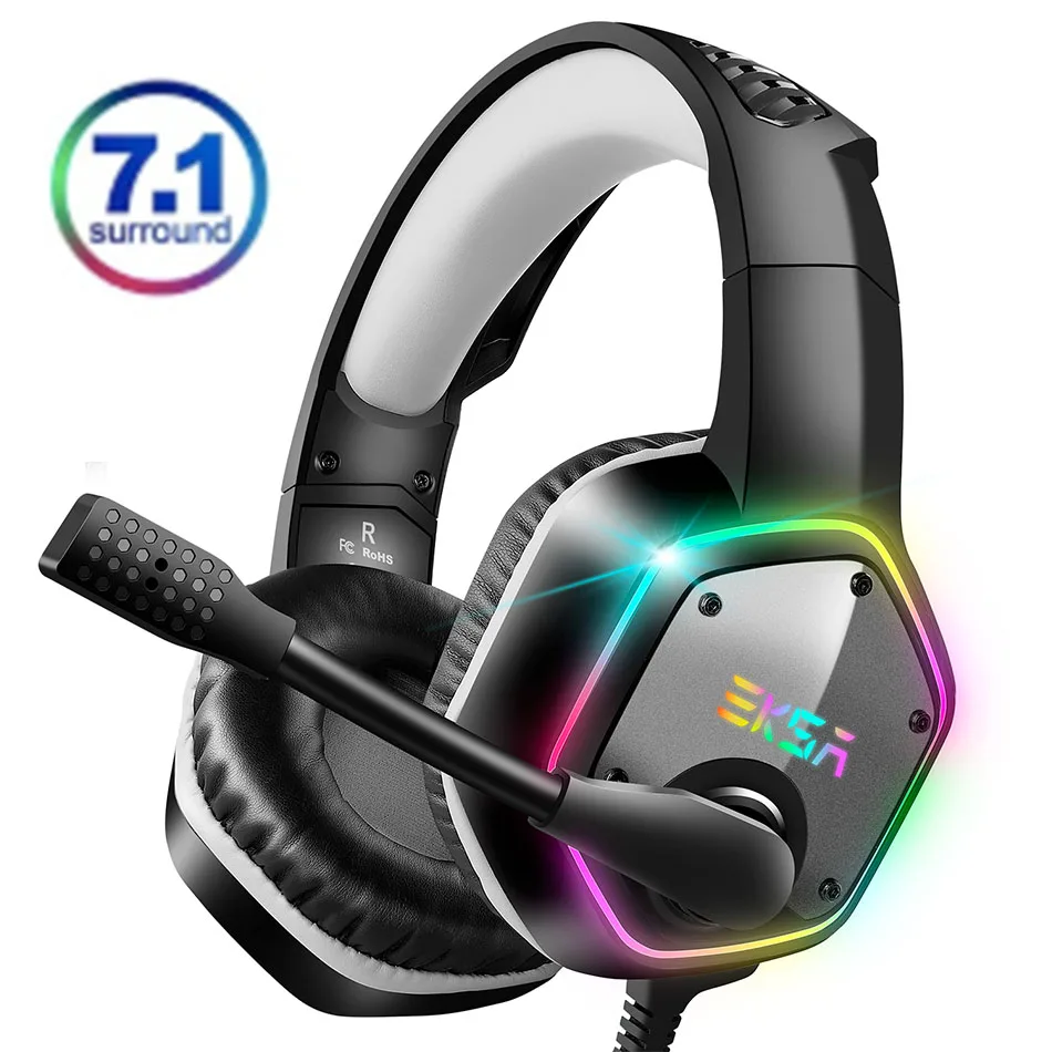 EKSA E1000 Gaming Headphones 7.1 Virtual Surround Wired Gaming Headset Bass Earphone With Mic Flash LED Light For PC PS4 Gamer