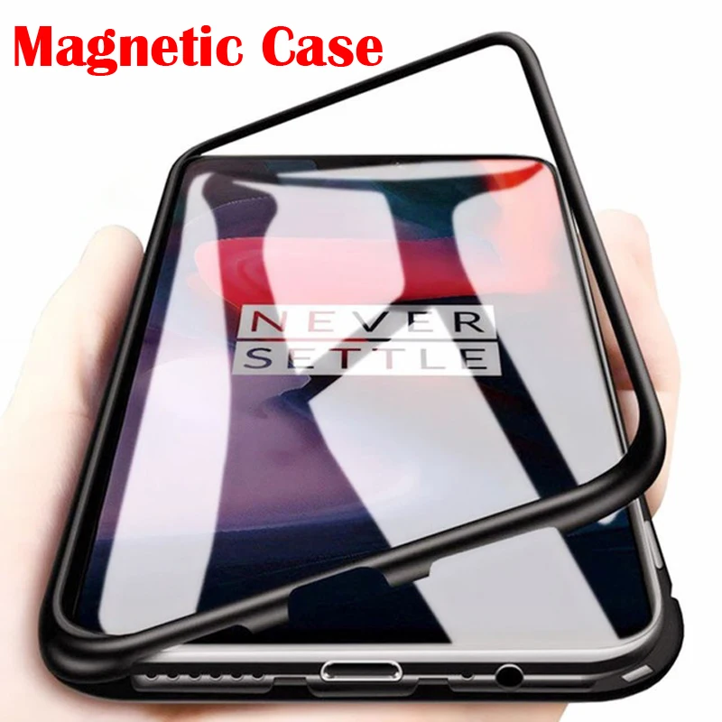 

Metal Magnetic Adsorption Glass Case For Oneplus 7 Pro 6T 5T One plus Phone Case Magnet Protective Glass Back Cover Capa Coque