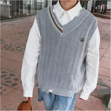 Г. Лидер продаж, осенне-зимний свитер-жилет с v-образным вырезом и вышивкой с героями мультфильмов для студентов, черный/серый/хаки M-2XL