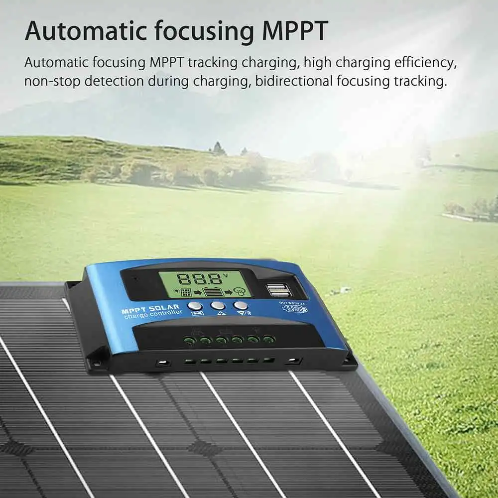 40A 50A 60A 100A автомобильное зарядное устройство USB MPPT Авто фокус D ток эффективный заряд Разрядка ток дисплей солнечная панель контроллер