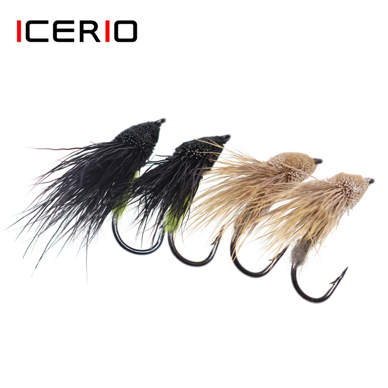 

ICERIO 4PCS Fly Tying Hook Cicada Deer Hair Grasshopper Dry Flies Trout Bass Fishing Fly Floating Lure Baits