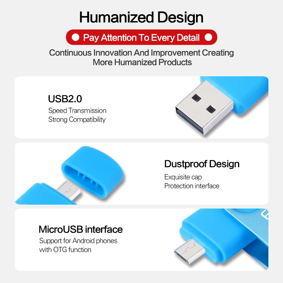 New WANSENDA OTG USB Flash Drive Rotation Pen Drive 256GB 128GB 64GB 32GB 16GB 8GB Pendrive 3