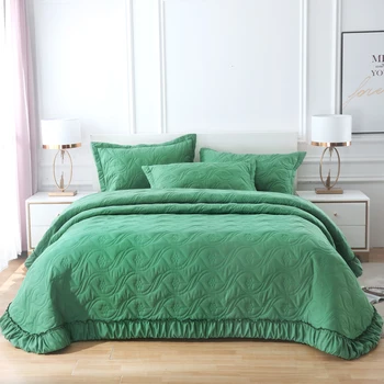 

Green Yellow Gray Purple Blue 100% Cotton Solid Color Quilted Ruffle Bedspread Coverlet Bed Cover Set Bed skirt/Sheet Pillowcase